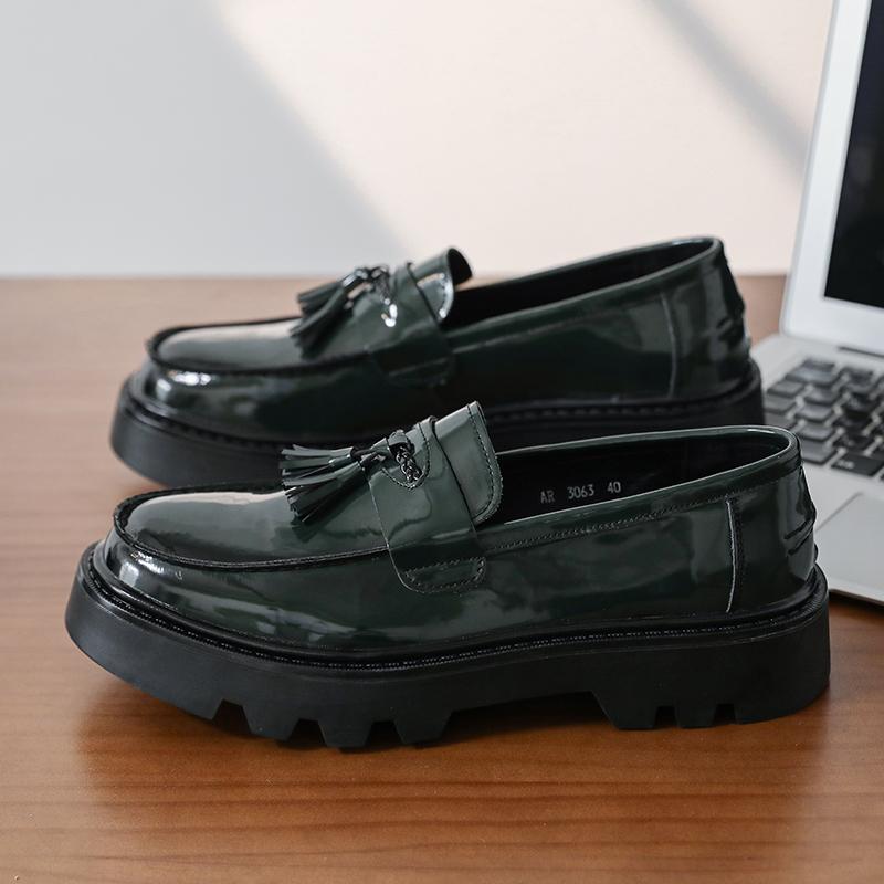 Fashion Korean Style Handmade Production Comfortable  Men's Tassel Design Casual Loafer Thick Soled Round Toe Fashionable Leather Shoes