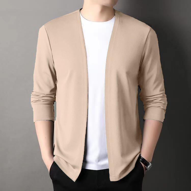 Kardigan Slim Fit dla Mężczyzn, Cienka Odzież Wierzchnia na Wiosnę i Jesień, Casualowy, Modny, Wszechstronny, Jednolity Kolor, Slim Fit, Jesień