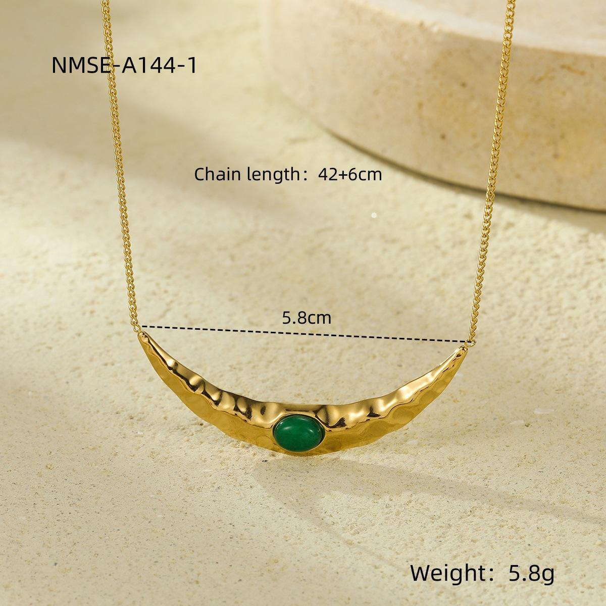 GEMCHIC Women s French Vintage Minimalist Stainless Steel Moon-Shape Natural Stone Charm Pendant Necklace
