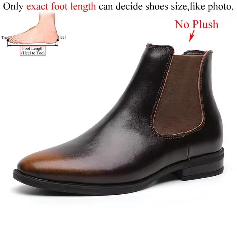 Men Classic Retro Chelsea Boots Genuine Leather High Top Pointed Toe Casual Comfortable Warm Plush Business Ankle Boots