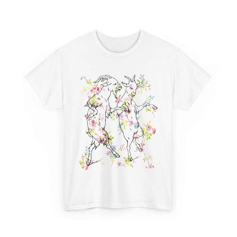 

1898 dancing goats children s drawing merged with vintage wallpaper tshirt XL