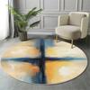 Round Abstract Rug Blue Yellow Cross Brush Stroke Painting Print Home  for Modern Artistic Living  Interior Decorative Makeover
