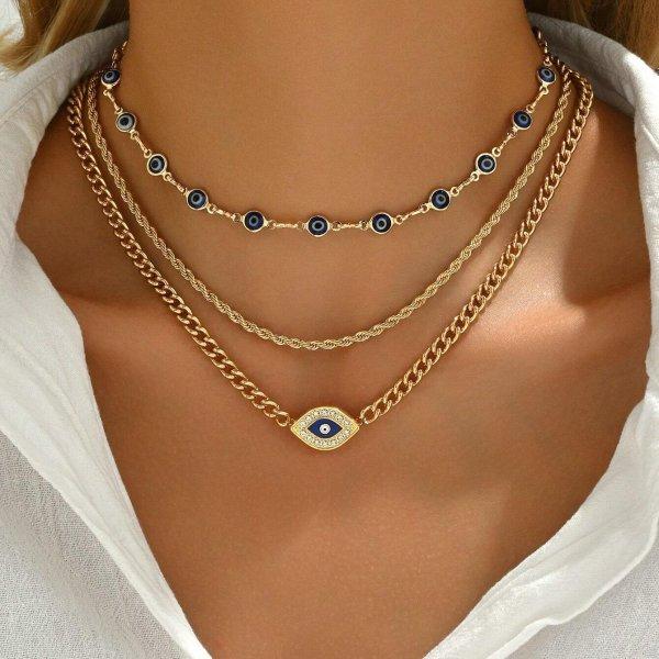 Fashion Evil Eye Necklace For Women Minimalist Classic Turkish Blue Eyes Pendant Choker Fatima Hand Clavicle Chain Lucky Jewelry