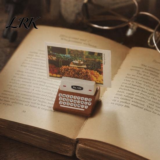 Office Note Organizer Retro Wooden Typewriter Memo Clip, Vintage Desk Place Card Holder, Water-based Paint Wood Holder Decorative Message Photo