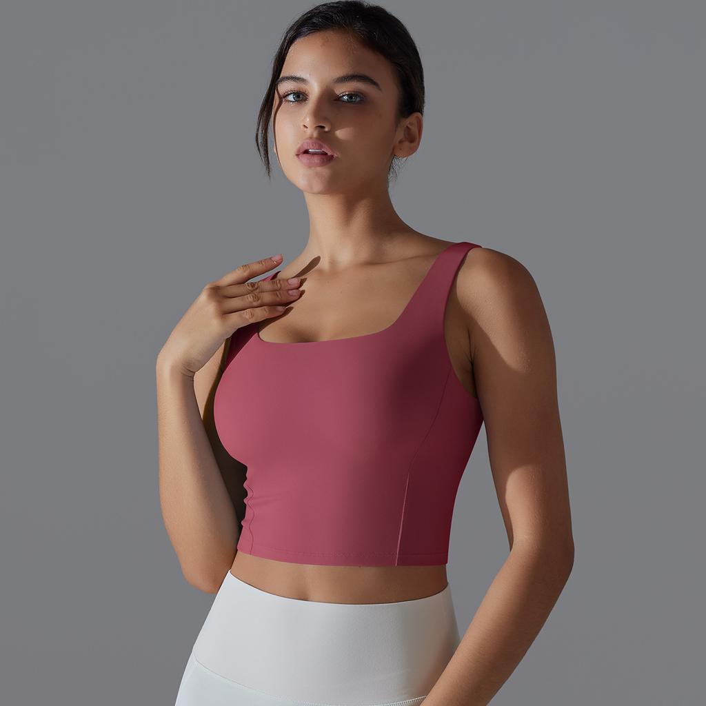 New Naked One Piece Fixed Cup Yoga Clothing For Women, Sleeveless Short Sports Underwear, Wide Shoulder Strap Yoga Tank Top