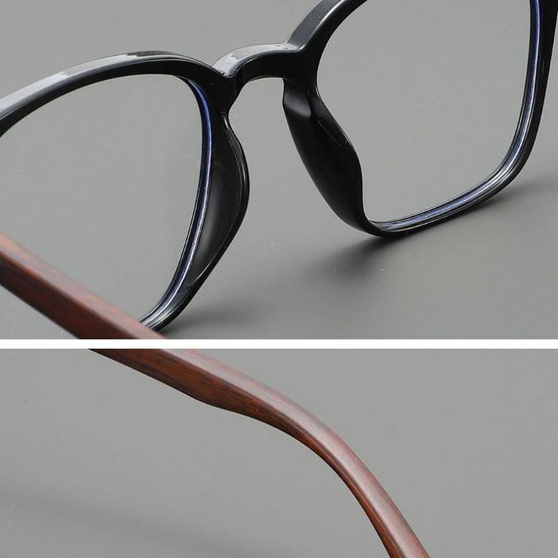 Square Full Frame Glasses Faux Wood Temple Retro Eyewear for Men Women Fashion Daily Use TR90 Lightweight Spectacles