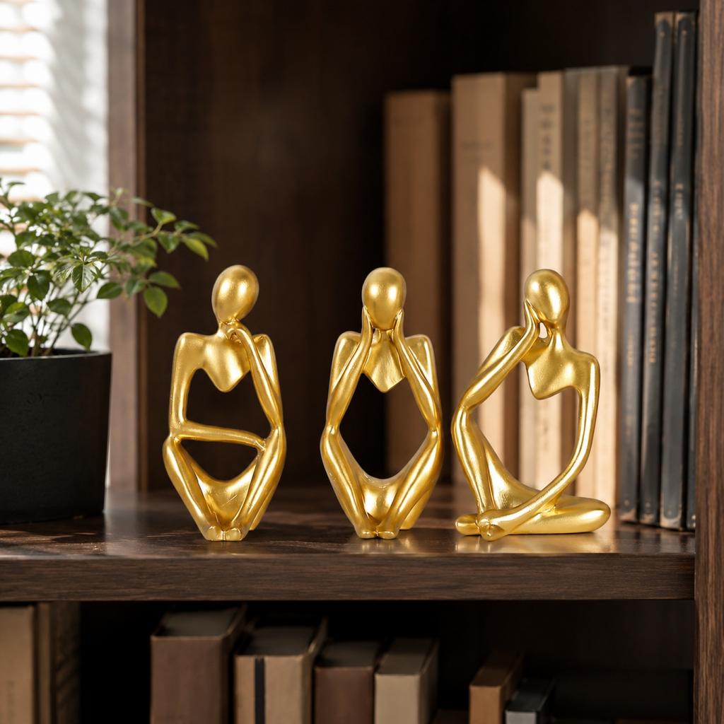 Abstrakt Harts Tänkare Figurset om 3 - Modern Skulpturdekor för Hemkontoret