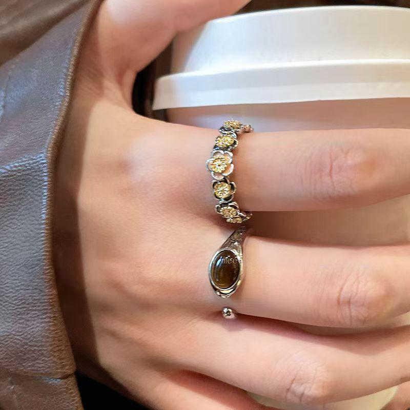 2/3PCS Tiger Eye Stone Ring for Women Female Retro Sweet Girls Open Mouth Ring Korean Fashion Jewelry Accessories Gifts
