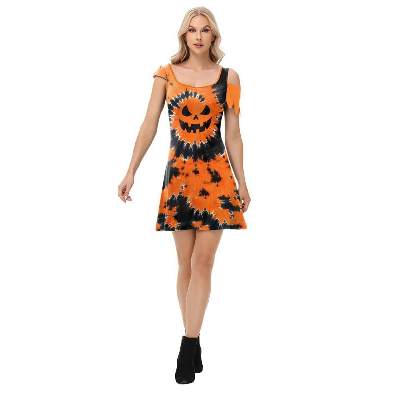 Halloween Horror Women's Dress Irregular Digital Print Pumpkin Halloween Dress Women