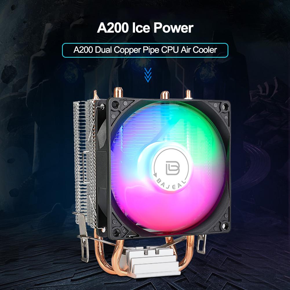 90mm CPU Air Cooler with 2 Heat Pipes Quiet Rainbow RGB Cooling Fan 3PIN Silent RGB Fan for Intel 1150/1151/1155/1156/1200 AMD