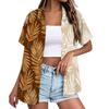 Women's fashionable casual Hawaiian print short-sleeved button-down collar shirt top