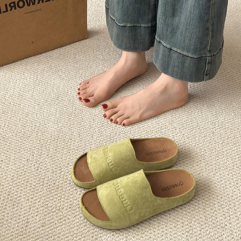 

Ретро нишевые желтые матовые кожаные однословные шлепанцы на платформе с открытым носком женская летняя одежда повседневная обувь крутые шлепанцы 41 зелёный