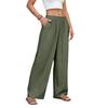 Women High Waist Wide Leg Linen Pants Loose Fit Elastic Waistband Trousers with Pockets for Casual Daily Wear
