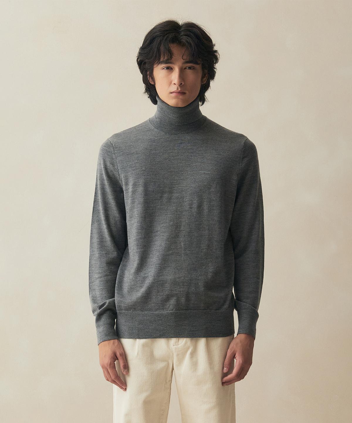 Brooks Brothers Merino Wool Turtleneck Sweater (Grey) (Bbwumf4335Wew) Grey/Xl