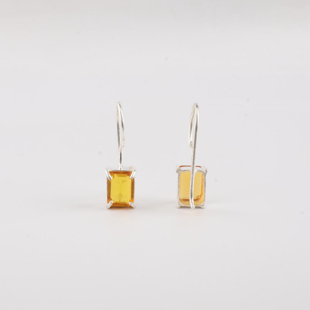 Natural Citrine Gemstone Silver Hook Earring 1" 925 Sterling Silver Handmade Jewelry For Women EE-180-1