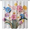 Badezimmer Vintage 3D Blumenduschvorhang Rosa Blaue Blume Duschvorhang mit 12 Haken Wasserdichtes Gewebe Bad Dekoration