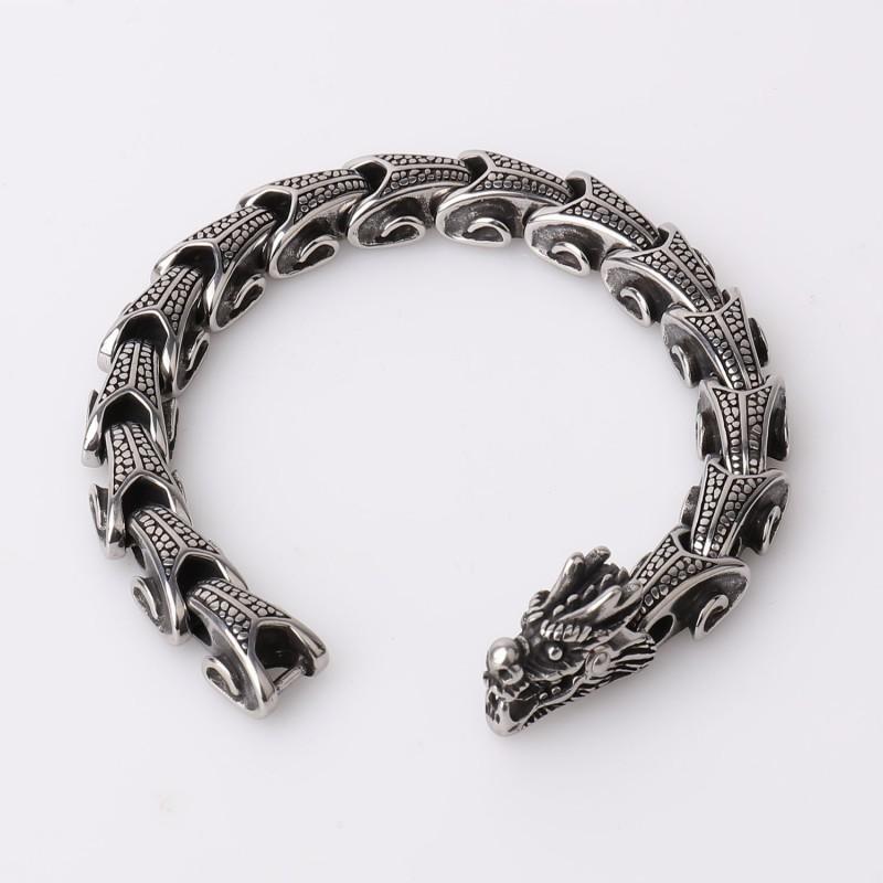 Mens Titanium Steel Dragon Head Bracelet Vintage Punk Style Biker Accessory Stainless Wristband Motorcycle Riders
