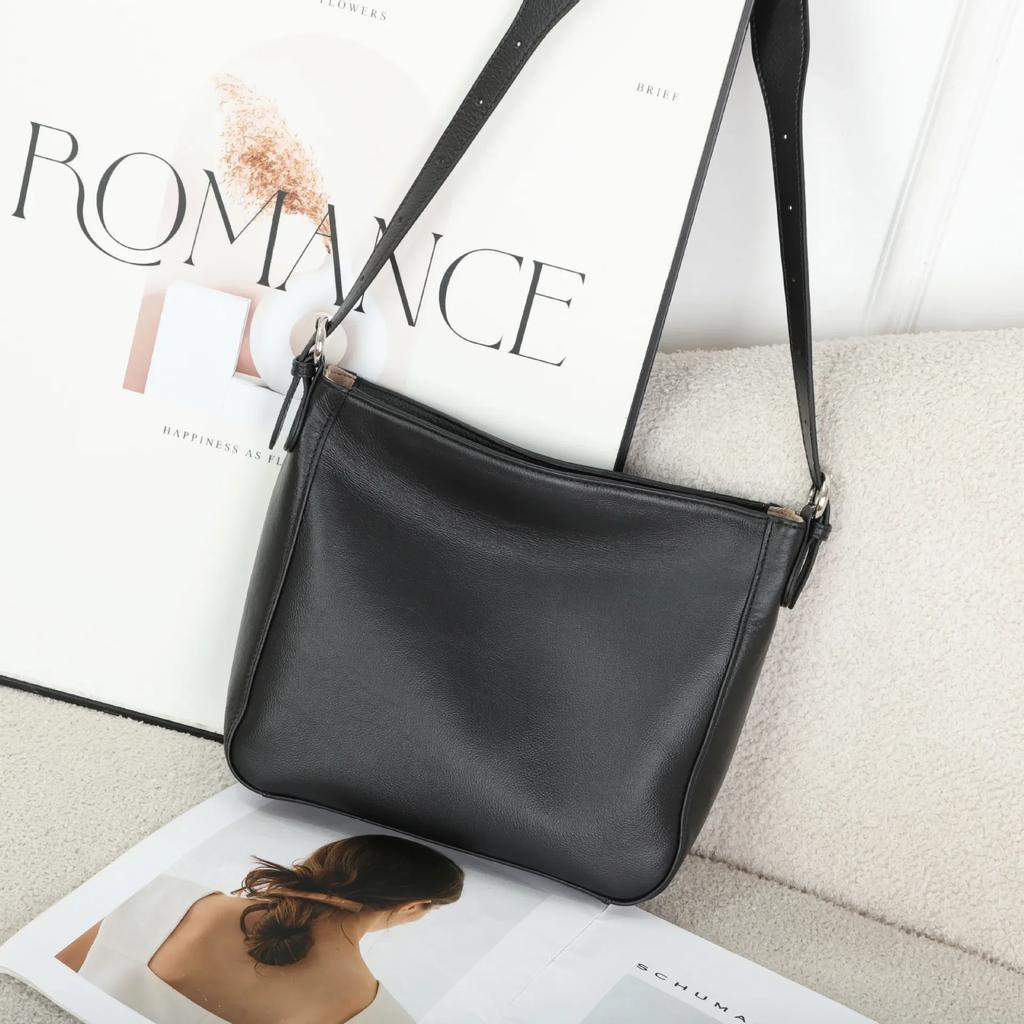 Natural Cow Leather Square Handbag - Crossbody Bucket Style, High-Quality Women's Shoulder Bag, Practical & Luxurious Hobo Bag