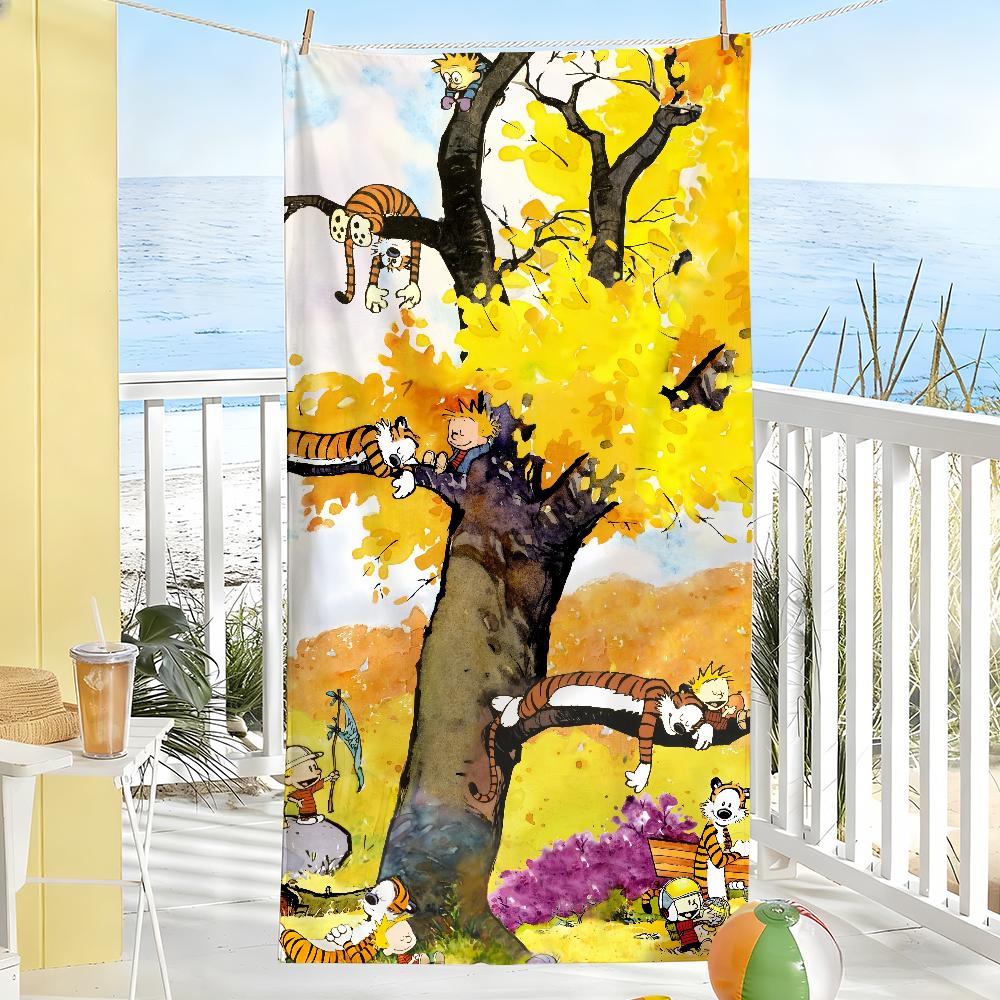 Cute C-Calvin and H-Hobbes Towel Soft Pool Gift For Travel Gym Shower Camping Quick Dry Sports Large Beach Towels