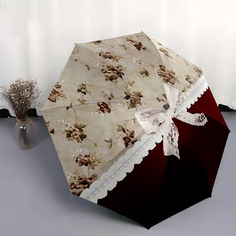 1pc Vintage Floral Lace Trim Bow Umbrella with Plastic Handle,Suitable for All Seasons UmbrellaPT582