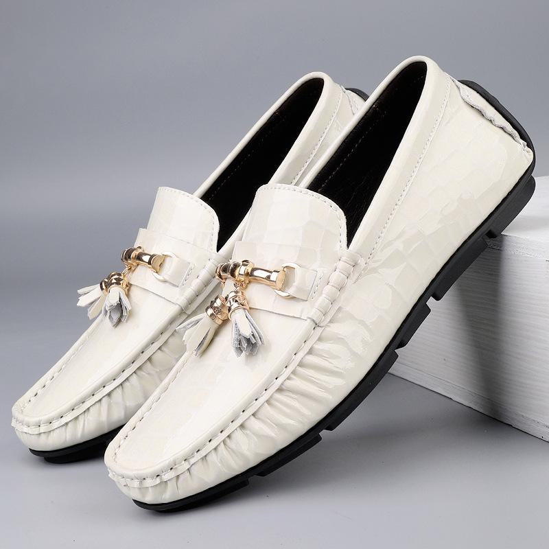 Men's Embossed Cowhide Moccasins - Slip-On Casual Leather Driving Loafers 