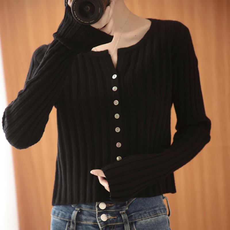 Women's Slimming Round Neck Knit Cardigan: Early Autumn Outerwear, Simple Inner Layer Jacket