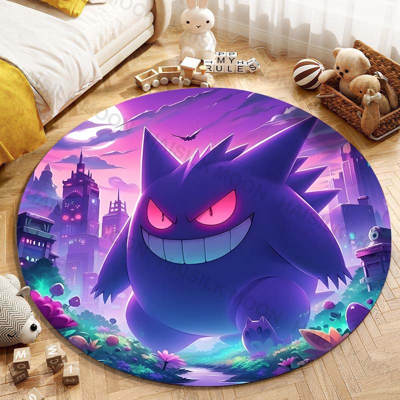 5 Sizes Pokemon Gengar Printing Round Carpet Living Room Bedroom Table and Chair Sofa Decorative Carpet and Rug Play Mat Gift