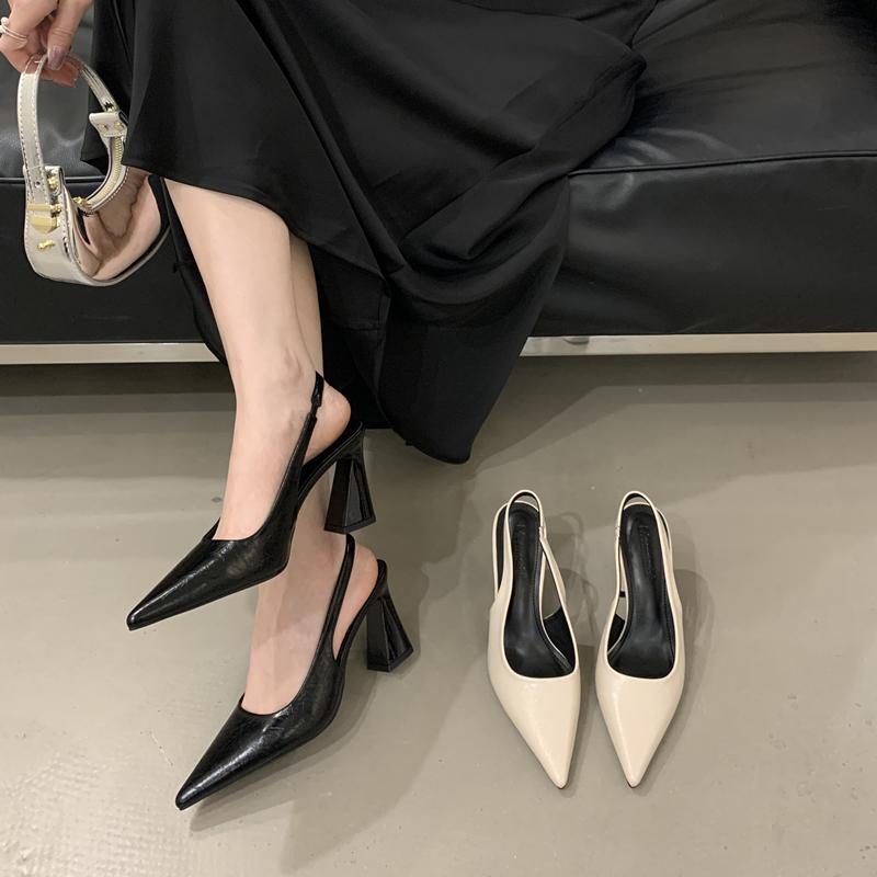 French Style Dress with Pointed High-heeled Sandals, Women s Coarse Single Shoes, Back Empty Toe Sandals, 2025 Summer New Style 35
