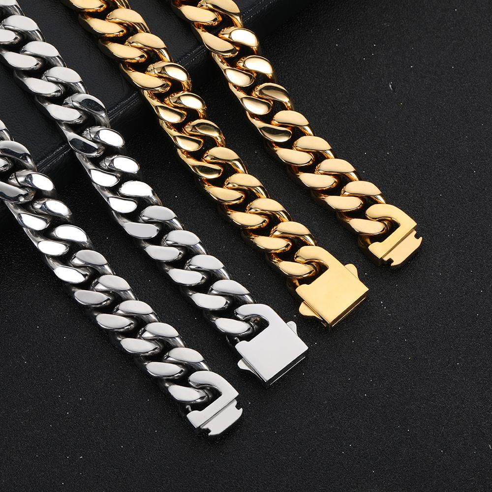 Fine Jewelry High-Polished Stainless Steel 7mm Cuban Link Chain Spring Clasp Stylish Hip Hop Engagement Wedding Necklaces Gifts
