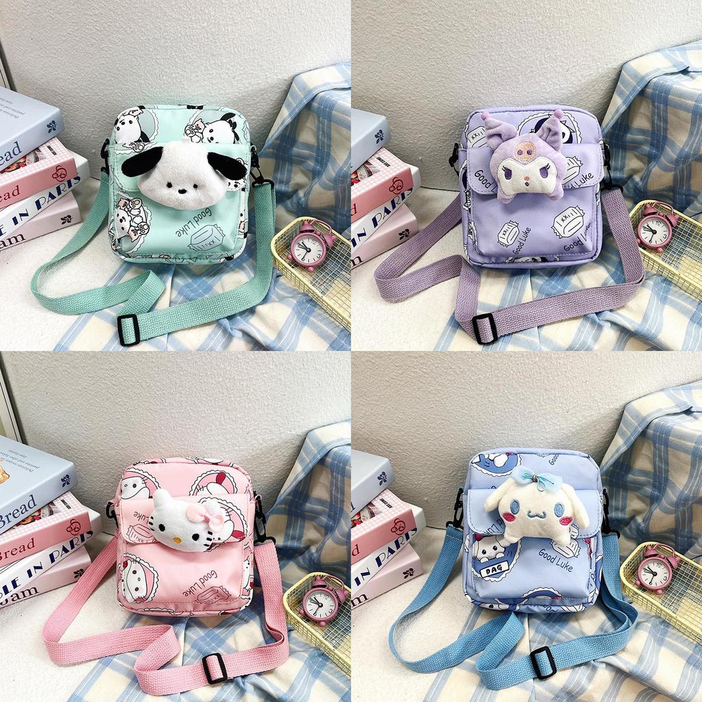Cinnamoroll Hello Kitty Kuromi Canvas Umhängetasche mit Nähten für den täglichen Gebrauch