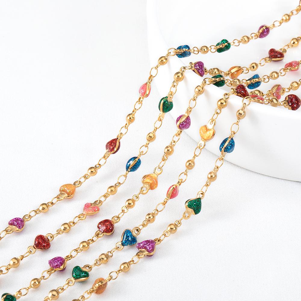 1Meter Colorful Enamel Heart Leaf Bead Chain Stainless Steel Gold Color Chain for DIY Clothing Jewelry Making Necklace Bracelet