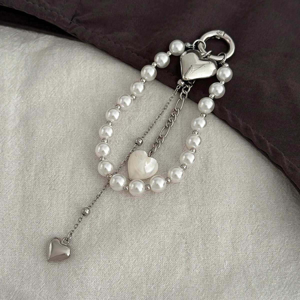 SHIXIN Y2K Fashion Imitation Pearl Love Heart Acrylic Keychain Women s Bag Backpack Pendant Key Chain Pants Chain Accessories