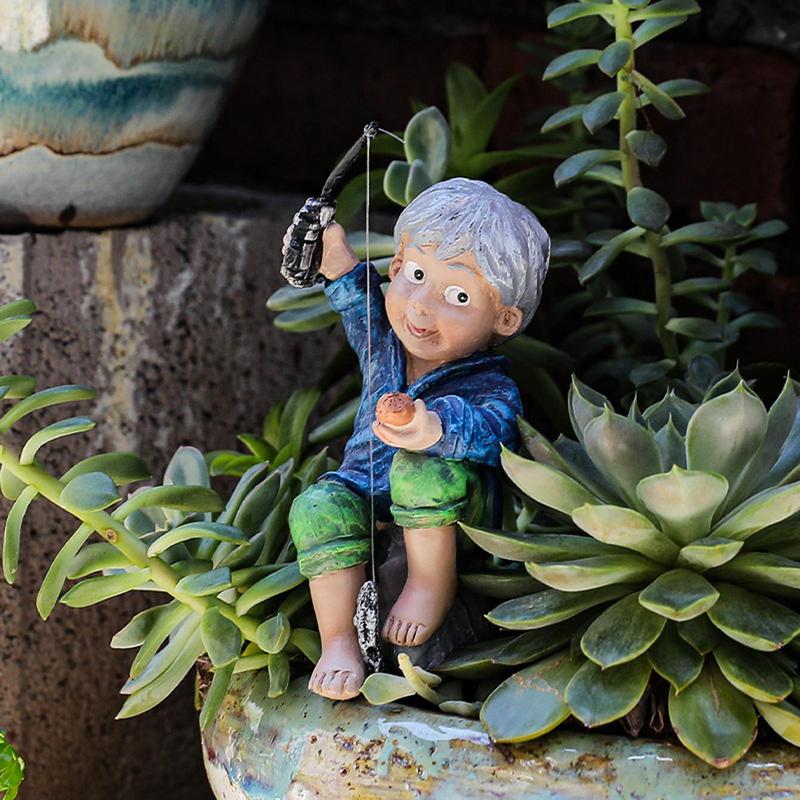 Décoration de Jardin Fisherboy Figurine Résine Ornements Pelouse Extérieure Maison Garçon Pêcheur Sculpture Décorative pour Maisons Bureaux Cour