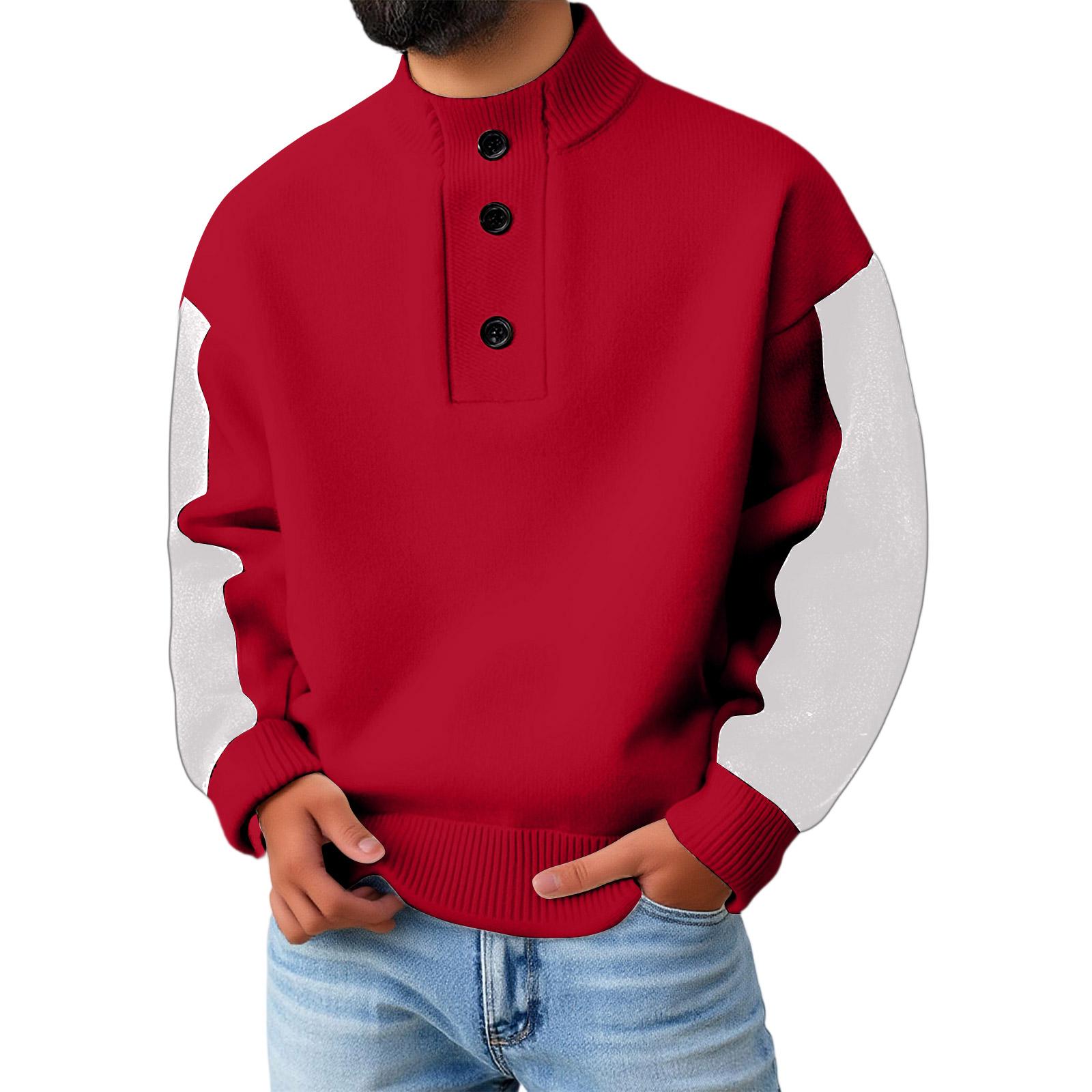 

Men s Three-Piece Buckle Pullover Color Clashing Leisure Thickened Keep Warm Long Sleeves Knitting Sweater L красный