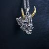 Vintage Golden Horn Hannya Ghost Mask Pendant Men Long Hip Hop Sweater Necklace