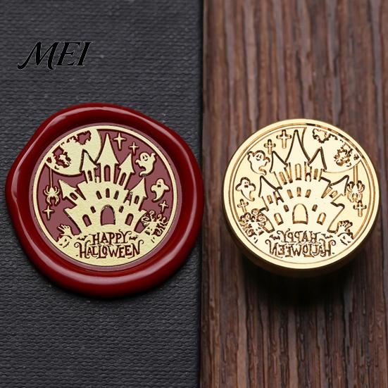 Ghost Wax Stamp Halloween Themed Brass Seal Head, Pumpkin Witch Bat Engraved Creative Gift Packaging Sealing Replacement Head for Envelope Journal