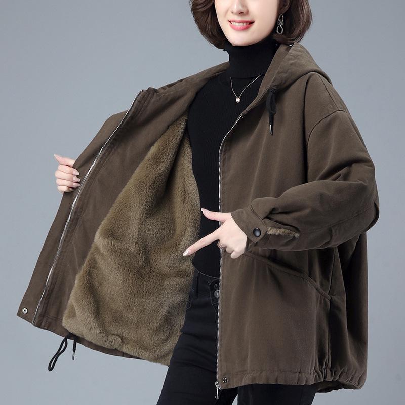 

Winter 2024 Plus Size Velvet Coat: Loose-Fit Parka for Middle-Aged Women L (Recommended 140-160 Jin)