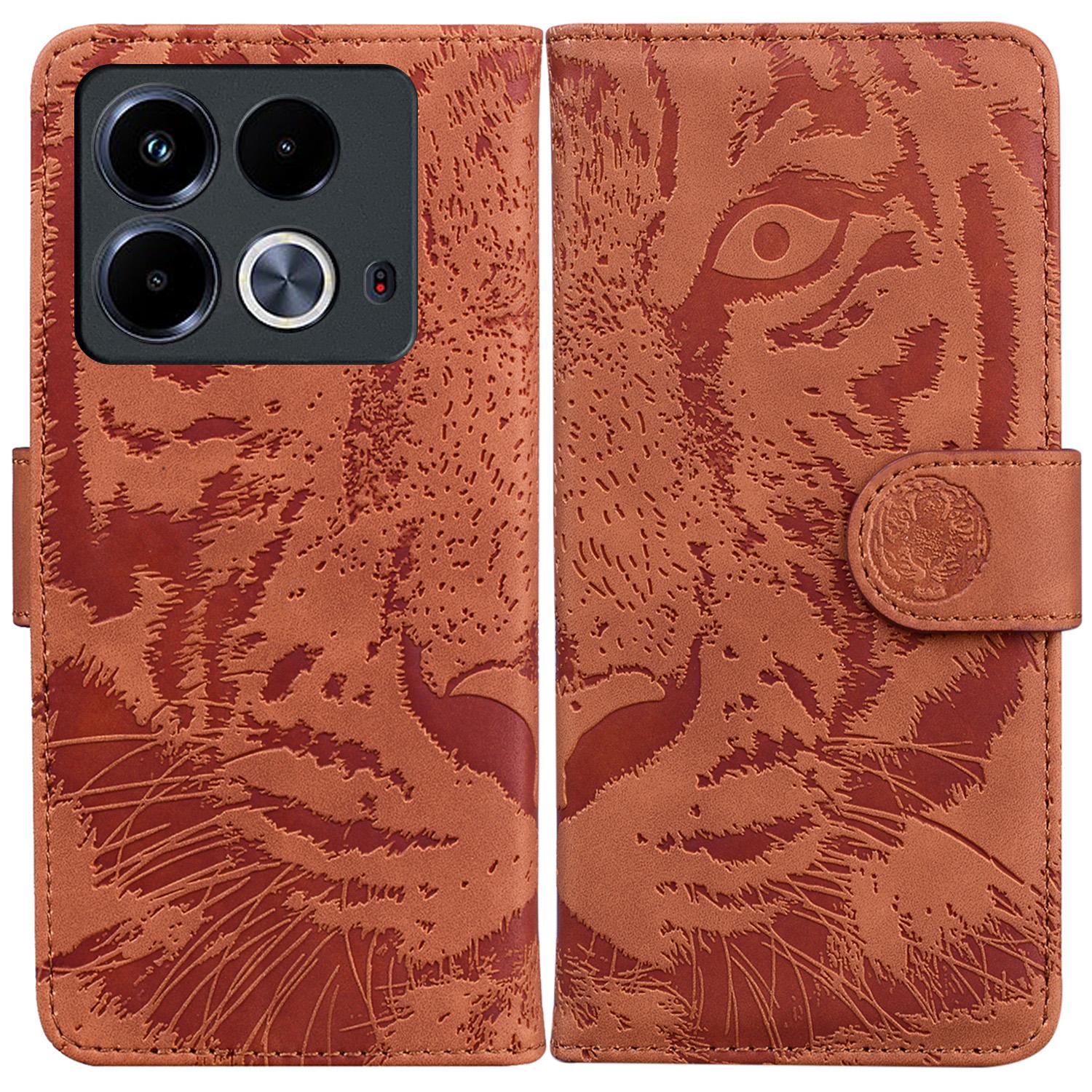 

For Infinix Note 40 Case Tiger Imprint Stand Leather Phone Cover Brown