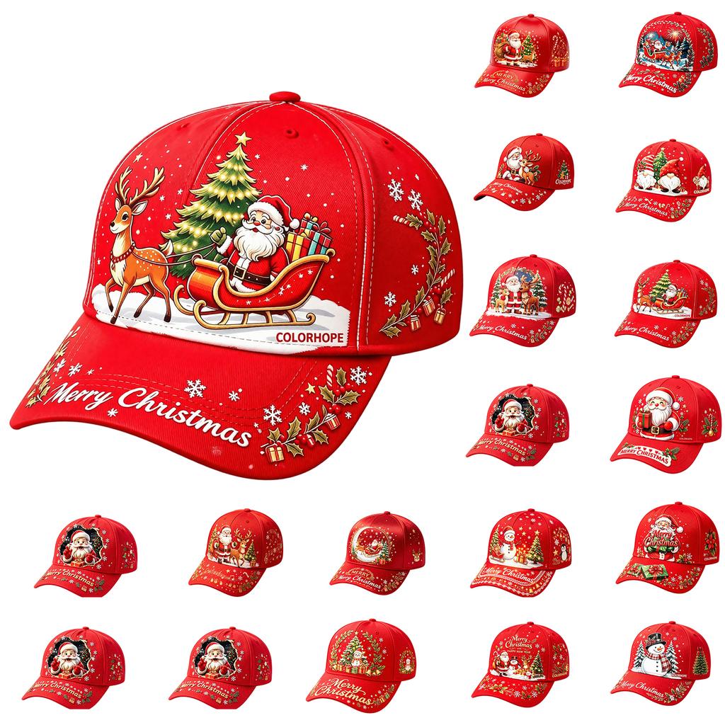 Unisex Red Christmas Digital Print Curved Baseball