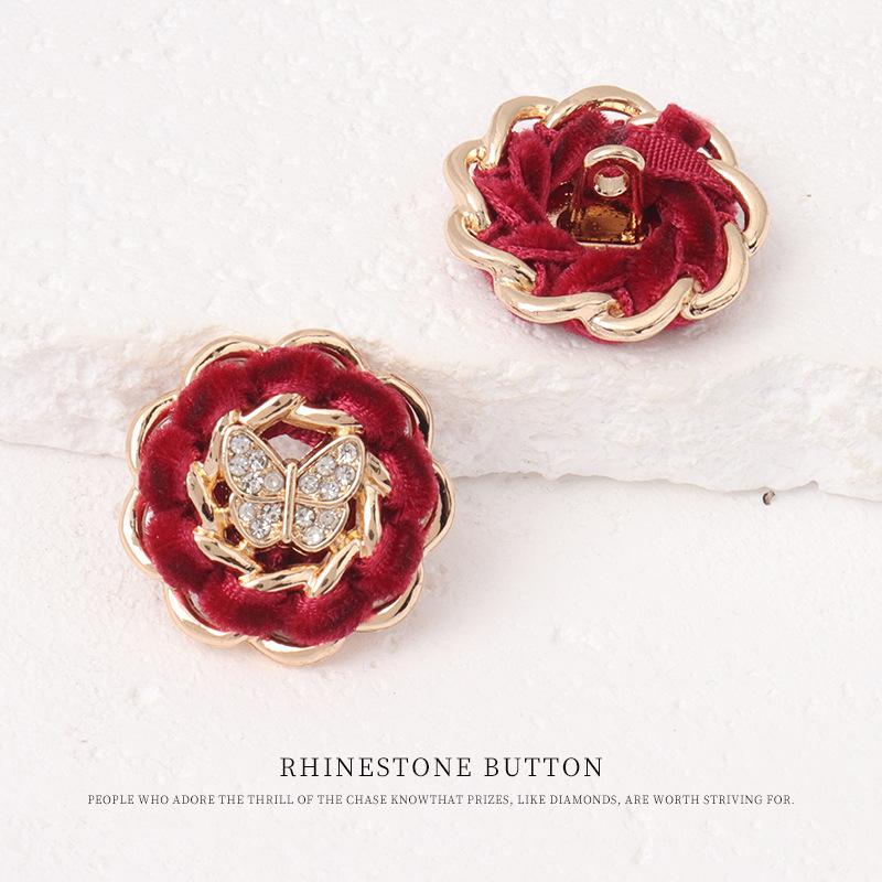 

5pcs Angola Red Metal Diamond Pearl Wearing Rope Children S Top Fur Coat Windbreaker Sweater Small Fragrant Buttons 3 #gold + red 22mm