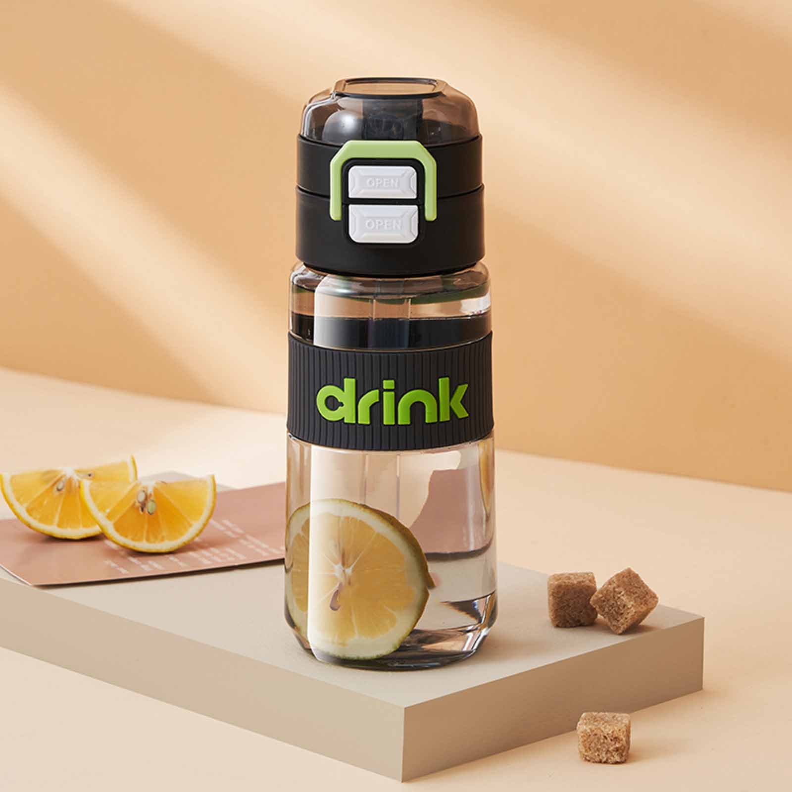 Straw Water Bottle for Men & Women, Drinking Tea Cup with Straw & Spout, One-Click Lid, Portable Bottle for Students S