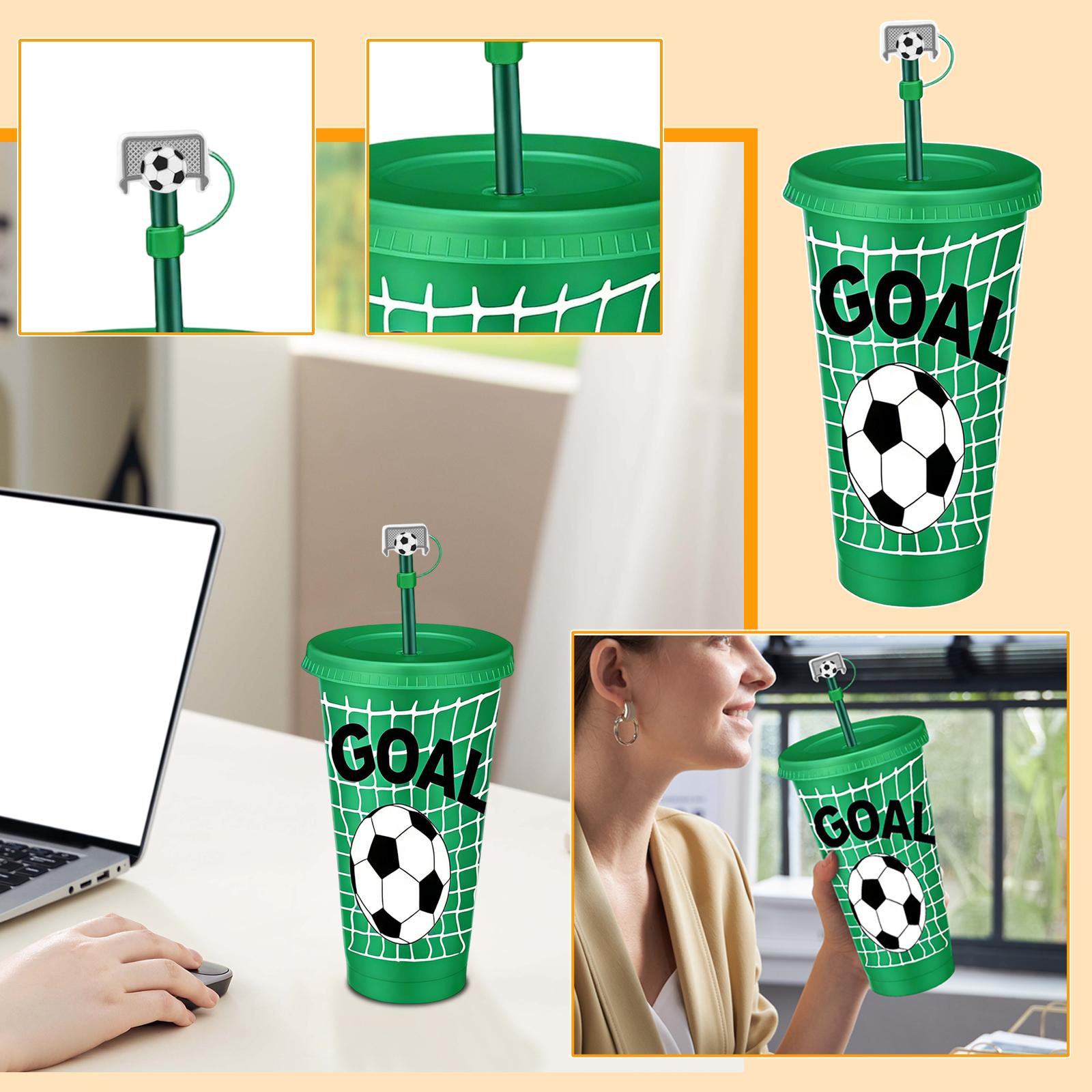 

Large Capacity 710ml Single-Wall Plastic Cup With Soccer Pattern And Straw One Size