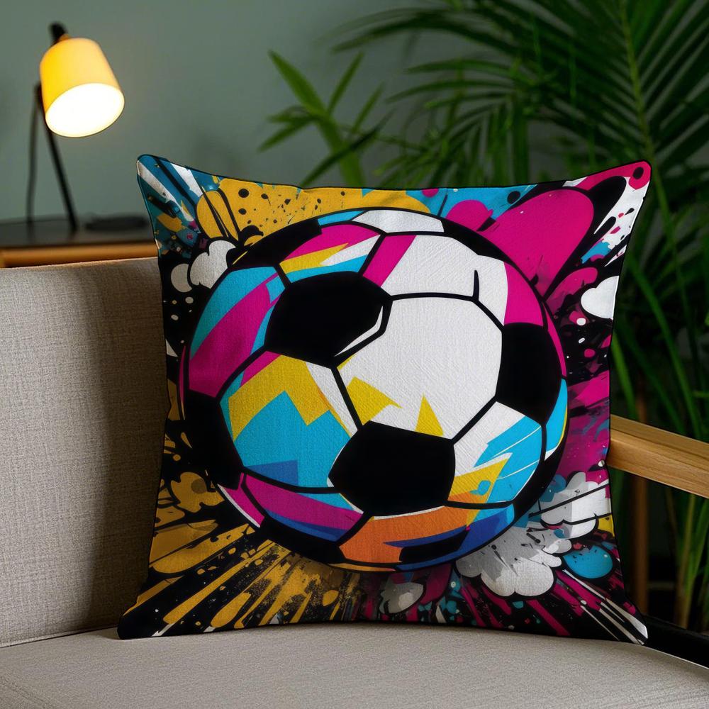 New Football Print Pillow Case Silky Elegant Comfort Sofa Bed Invisible Zipper
