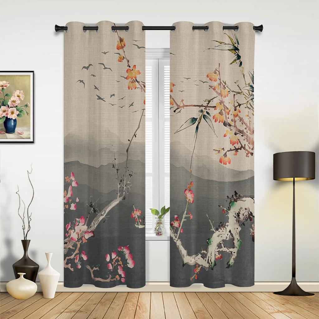 Pflaumenblüten-Vogel im chinesischen Stil, Fenstervorhänge, Heimdekoration, Wohnzimmervorhänge, Kinderzimmer, Cortinas für Küche und Schlafzimmer