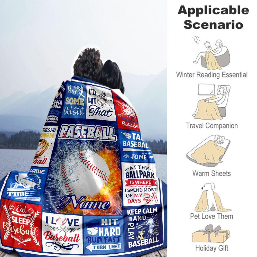 Blue Baseball Customize Text Blanket Multi-purpose Customizable Blanket Durable Comfort for Picnics Seaside Office Chair Home Decor for All Occasions
