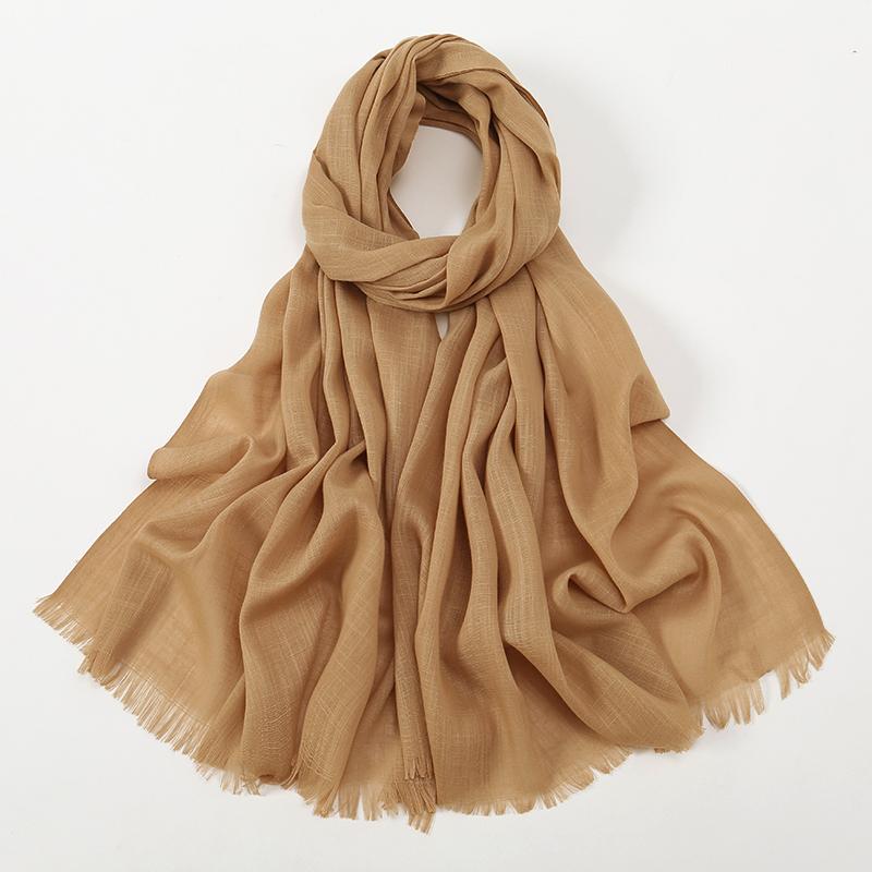 Eșarfe Hijab Simple din Bumbac și Bambus Femei Culoare Solidă Turban Șifonat Margine Îndepărtată Bumbac Moale Hijab Șal Calitate Premium