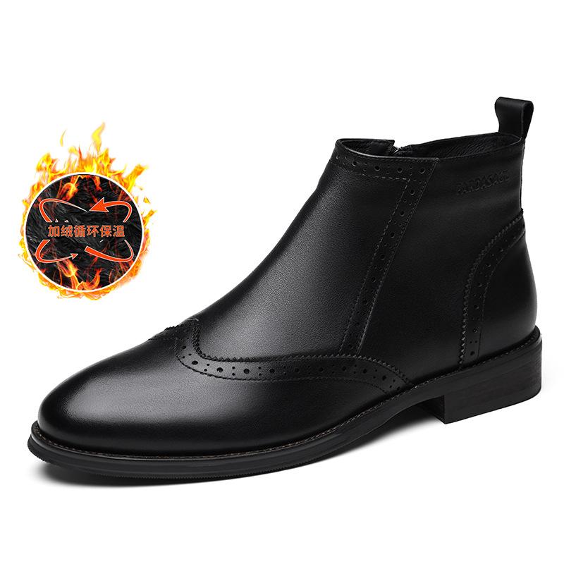 Winter Chelsea Boots Men's Leather Short Boots British Vintage Medium Top Martin Boots Brock Men's High Top Leather Boots Tide