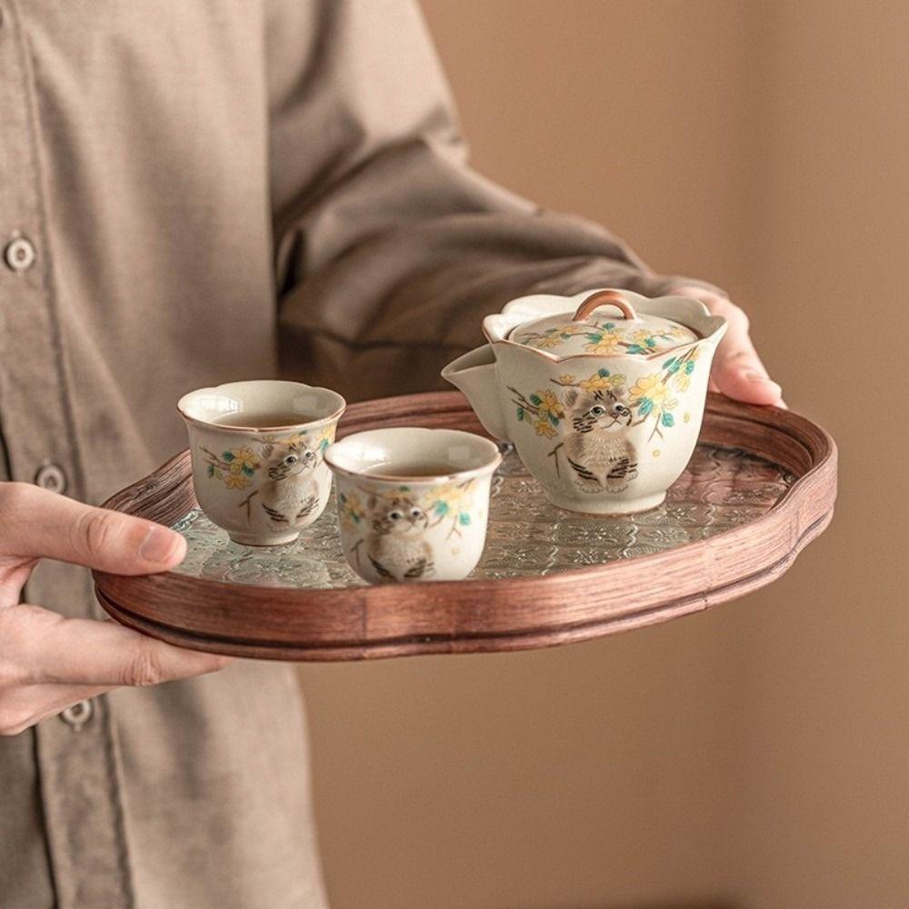 Exquisite Cat Tea Tureen Chinese Style Cover Bowl Tea Items Tea Items Ru Kiln Gaiwan  Restaurant