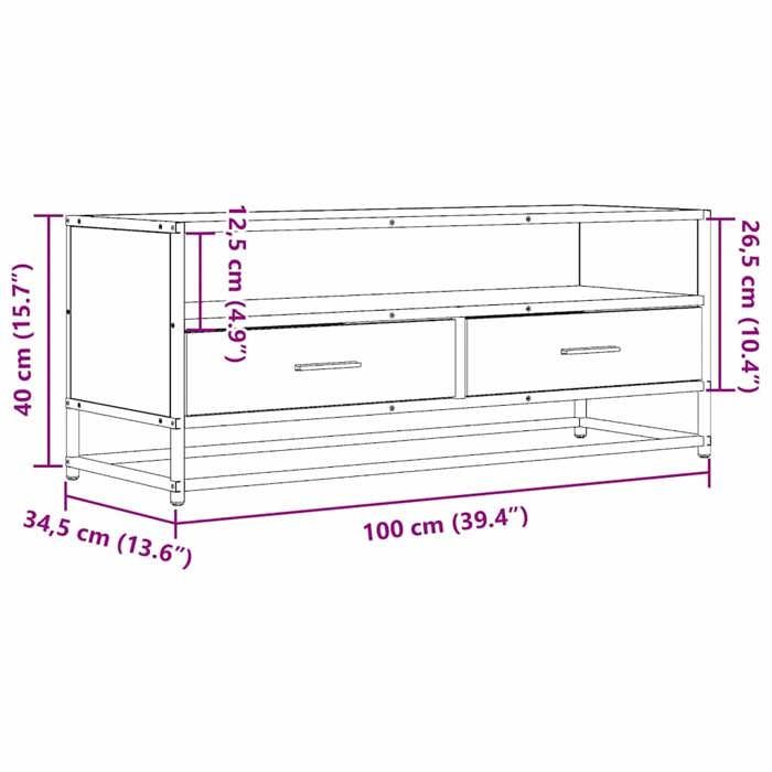 VidaXL Meuble TV chêne sonoma 100x34,5x40cm bois d'ingénierie et métal, banc TV, meuble hifi, centre de divertissement, 848815