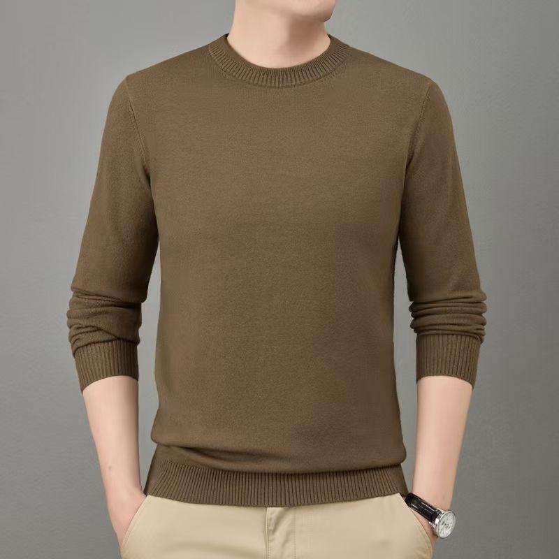 Autumn Winter Solid Color Sweater Men's Woolen Sweater Thickened Round Neck Base Warm Knitted Sweater